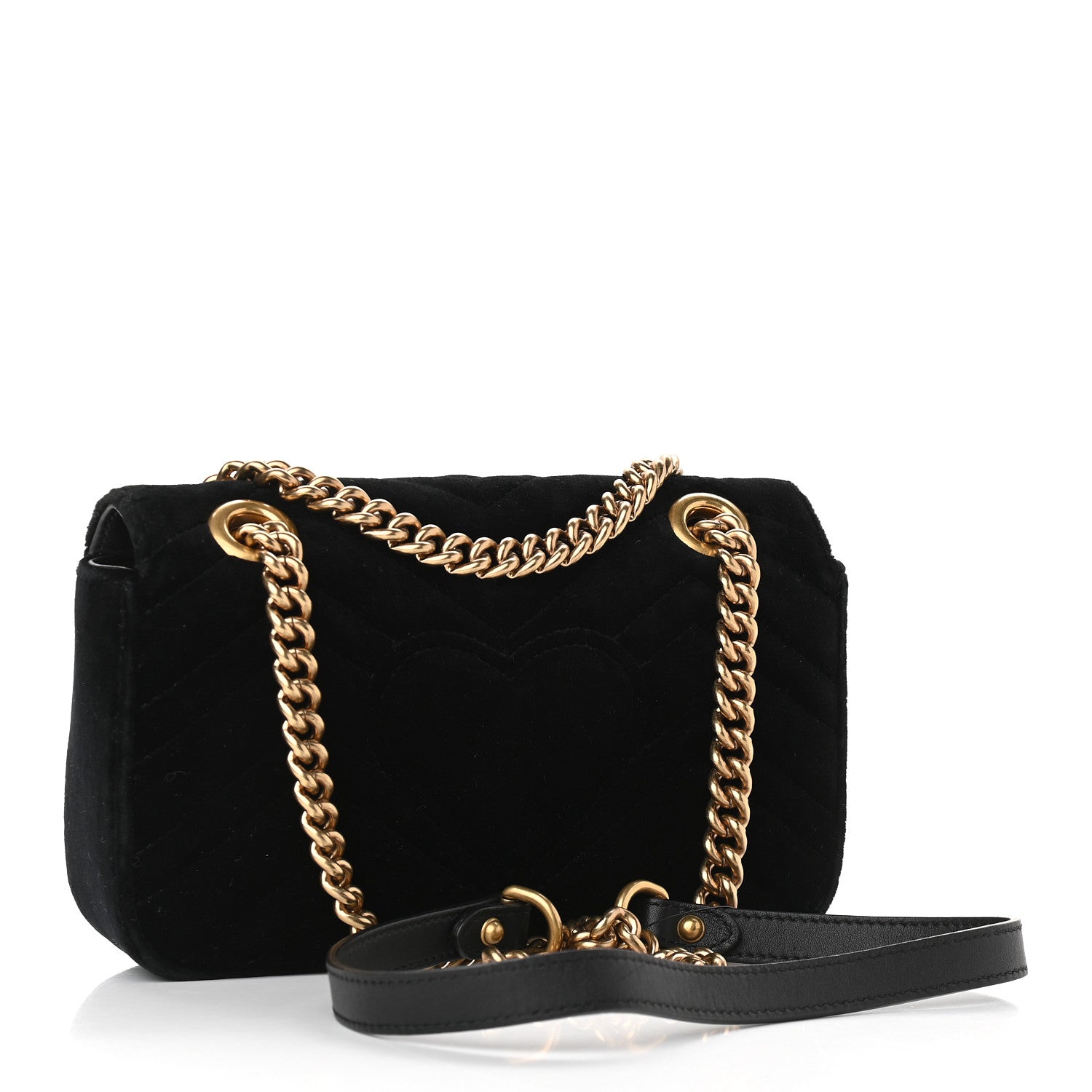 Gucci Velvet Matelasse Embroidered Mini GG Marmont Shoulder Bag Black 2 of 8