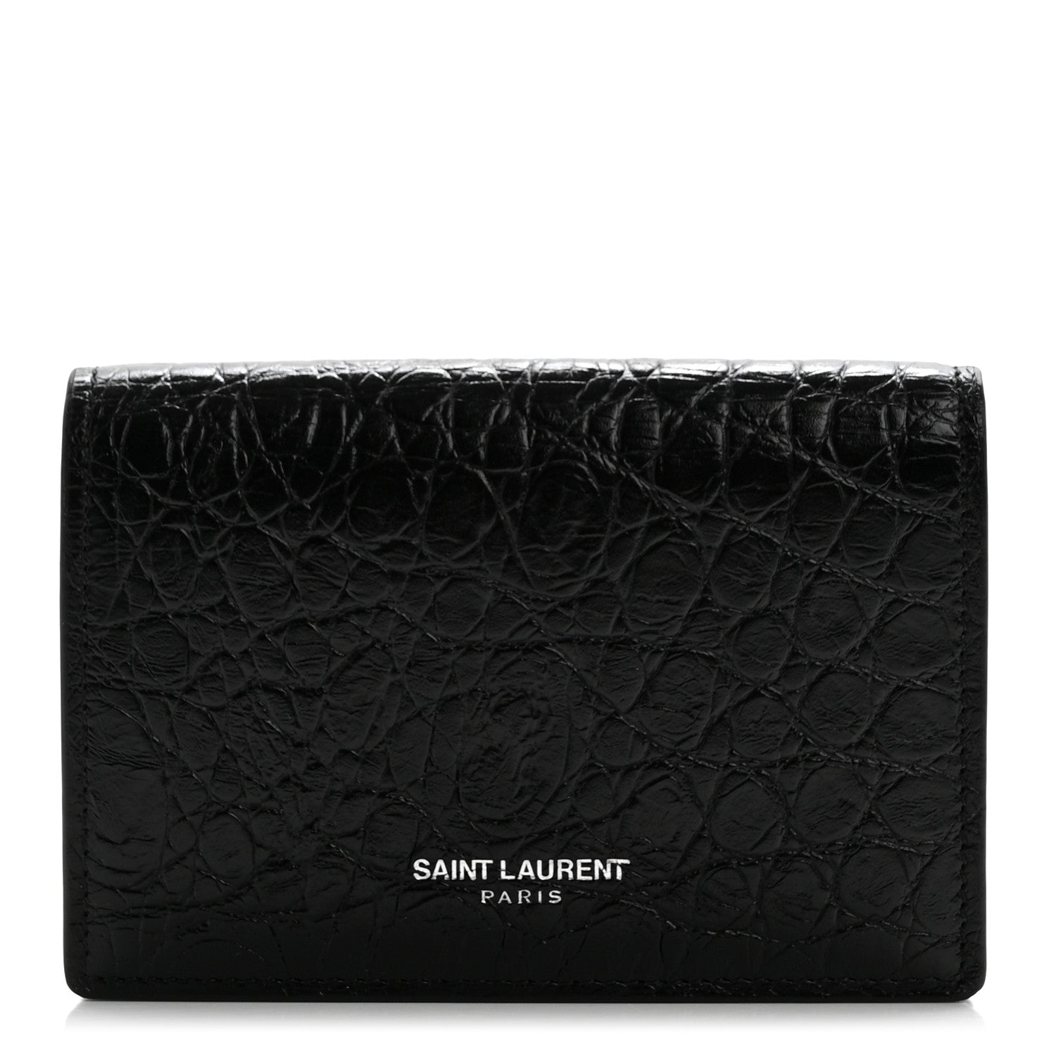 Saint Laurent Calfskin Crocodile Embossed Business Card Case Black 1 of 10