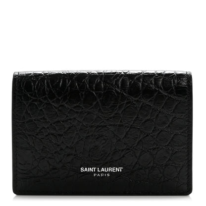 Saint Laurent Calfskin Crocodile Embossed Business Card Case Black 1 of 10