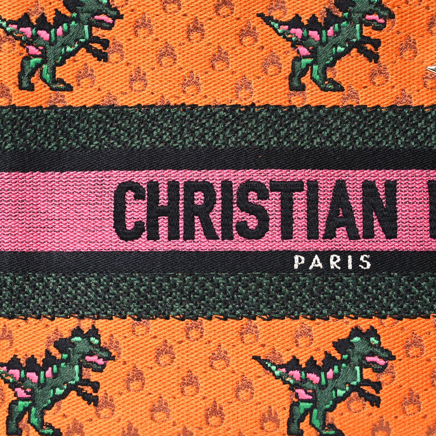 Christian Dior Canvas Embroidered Dino Medium Lady D-Lite Orange Multicolor 8 of 16