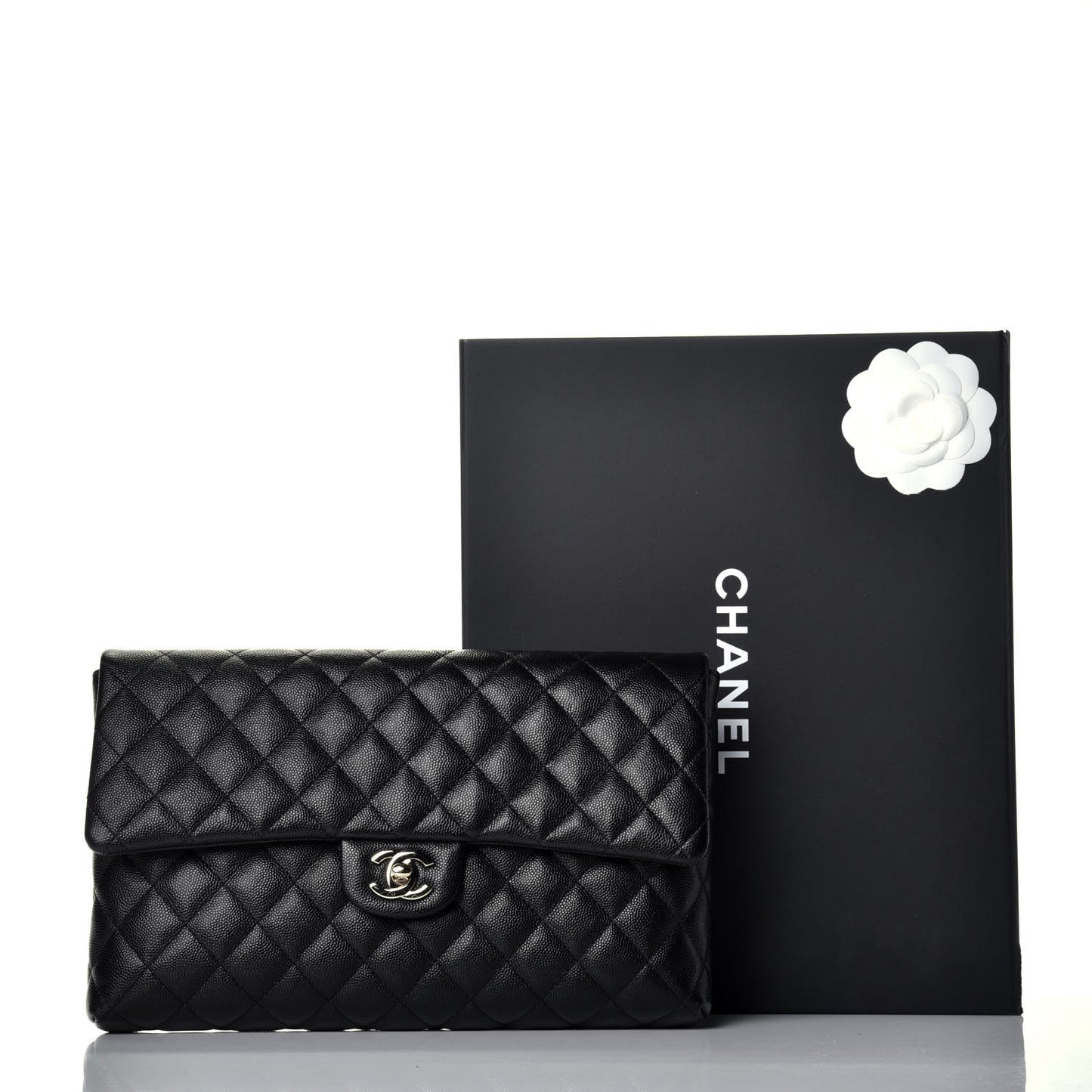 Caviar Quilted Flap Clutch Black