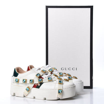 Gucci Calfskin Removable Crystals Bee Embroidered Ace Platform Sneakers 37 White 11 of 11