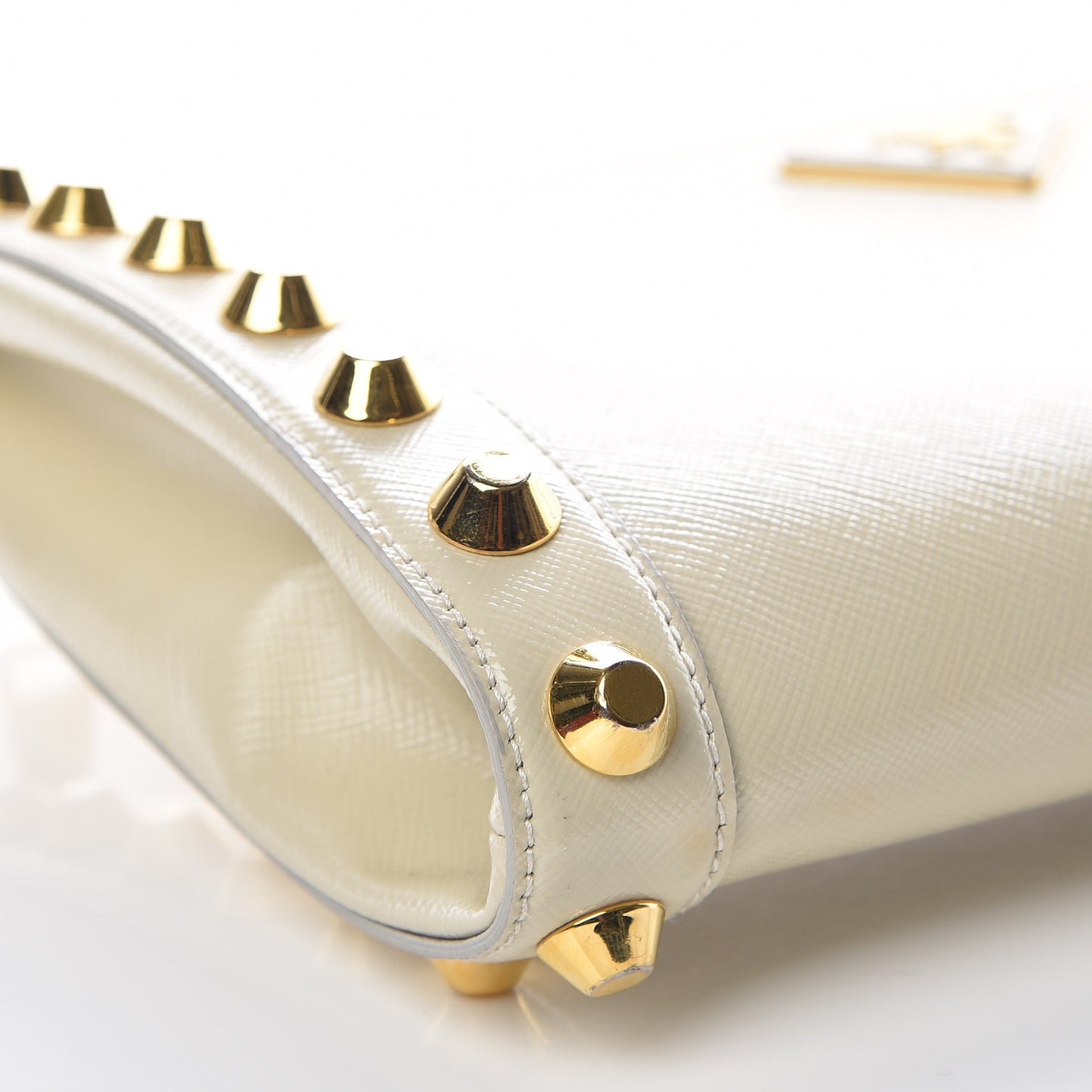 Saffiano Vernice Studded Clutch Talco