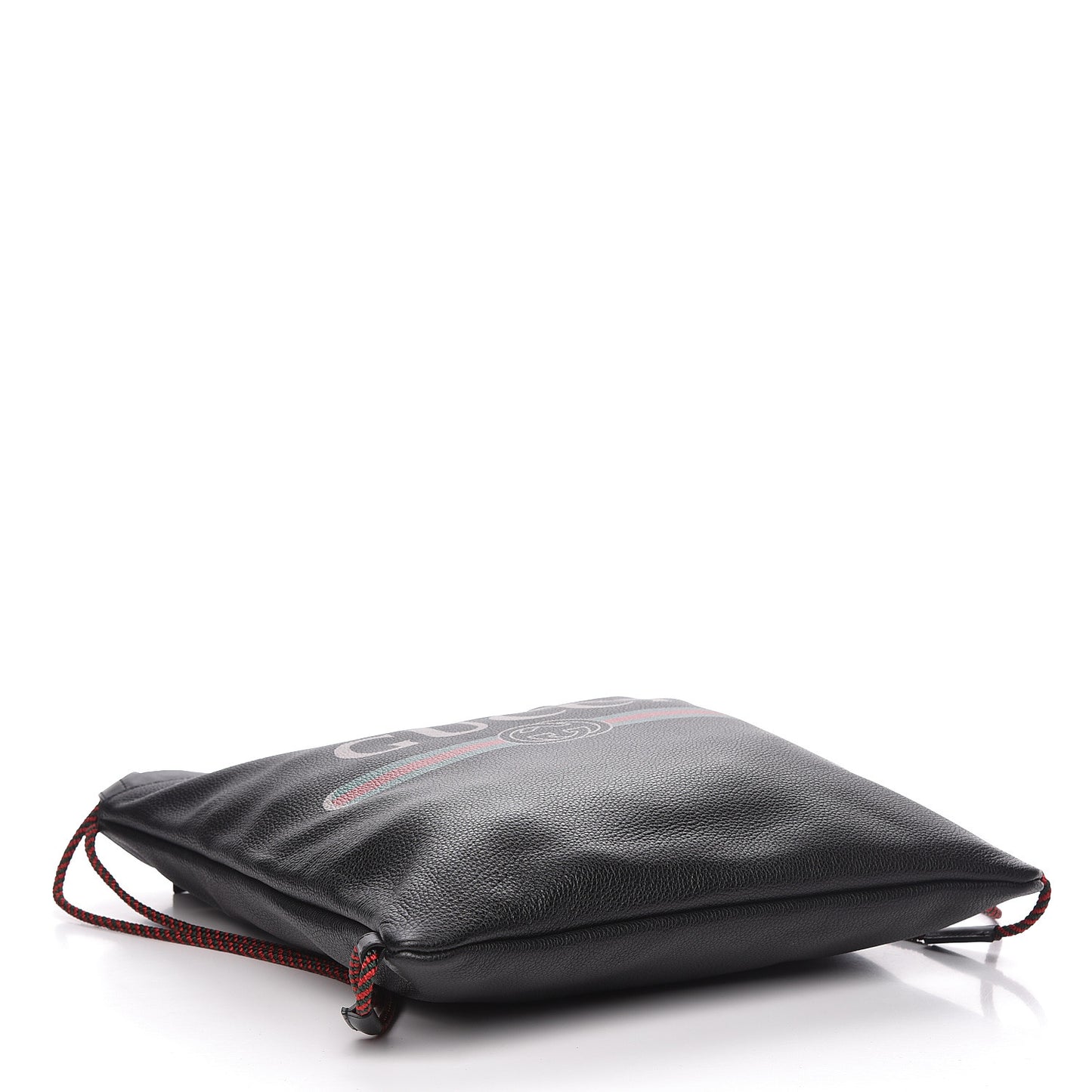 Calfskin Logo Drawstring Backpack Black