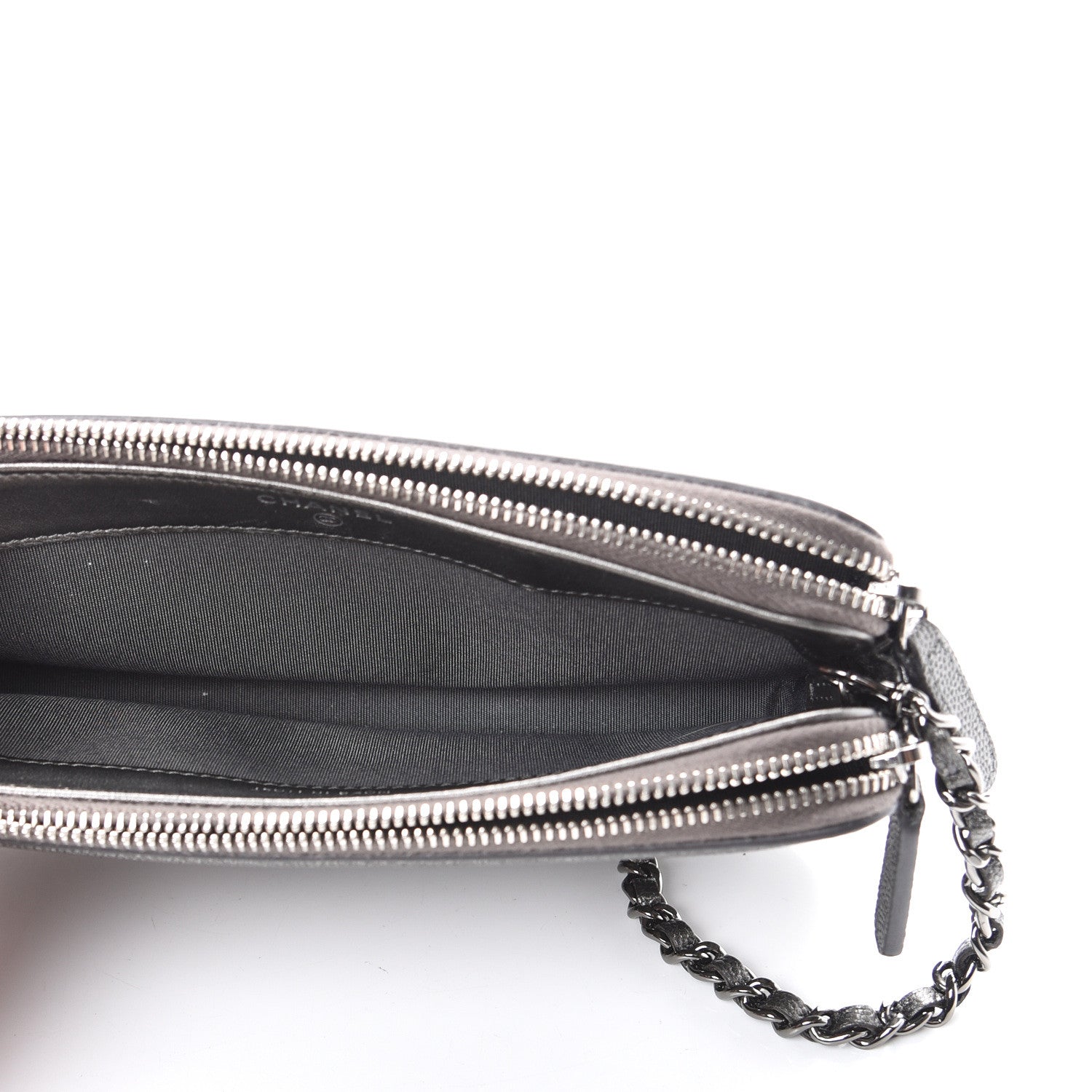 Chanel Metallic Caviar Quilted CC Filigree Clutch With Chain Dark Silver 5 of 13