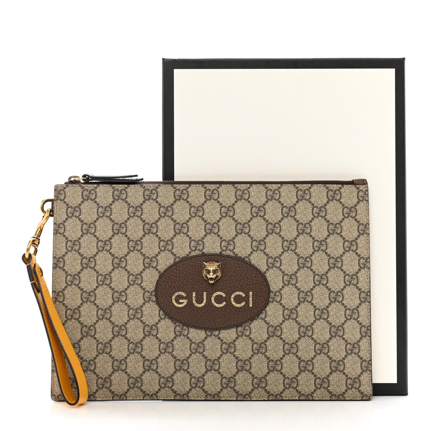 GG Supreme Monogram Neo Vintage Zip Wristlet Pouch Beige New Acero Crop