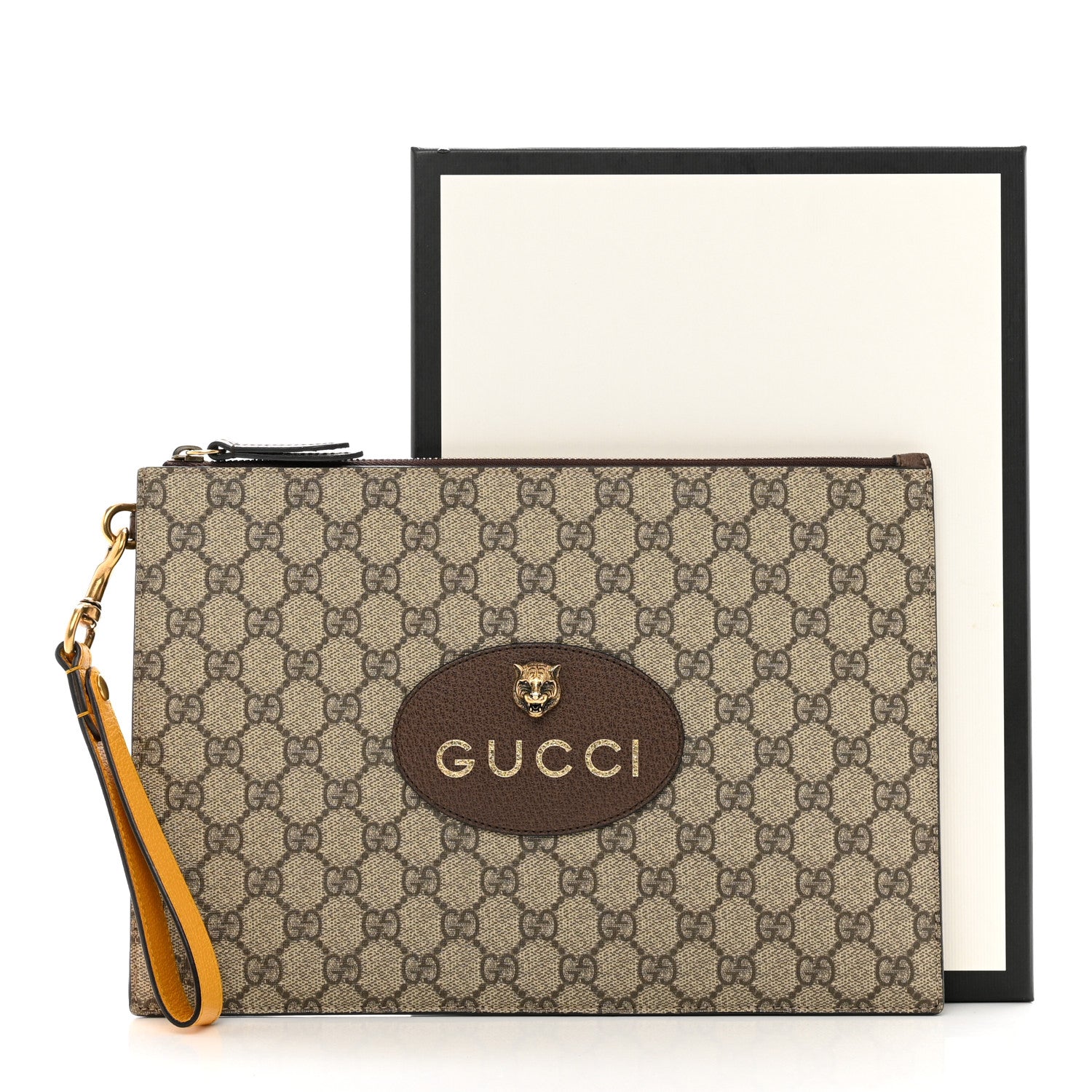 Gucci GG Supreme Monogram Neo Vintage Zip Wristlet Pouch Beige New Acero Crop 7 of 7