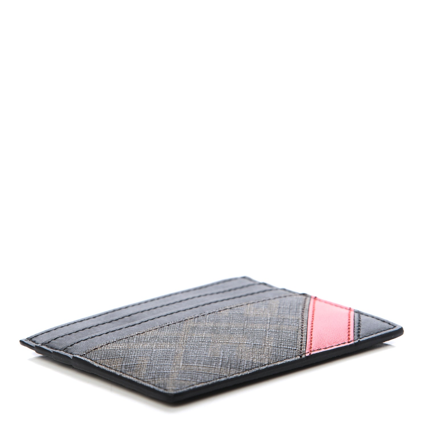 Fendi Glazed Fabric Vitello Liberty FF 1974 Diagonal Card Holder Tobacco Rosso Black 4 of 7