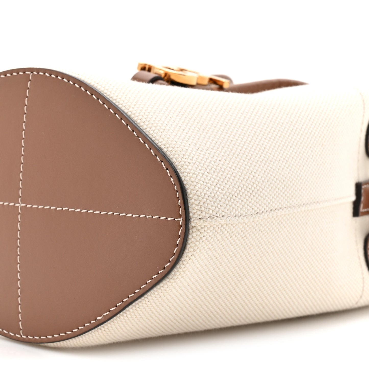 Canvas Calfskin Mini TB Drawstring Bucket Bag Natural Tan