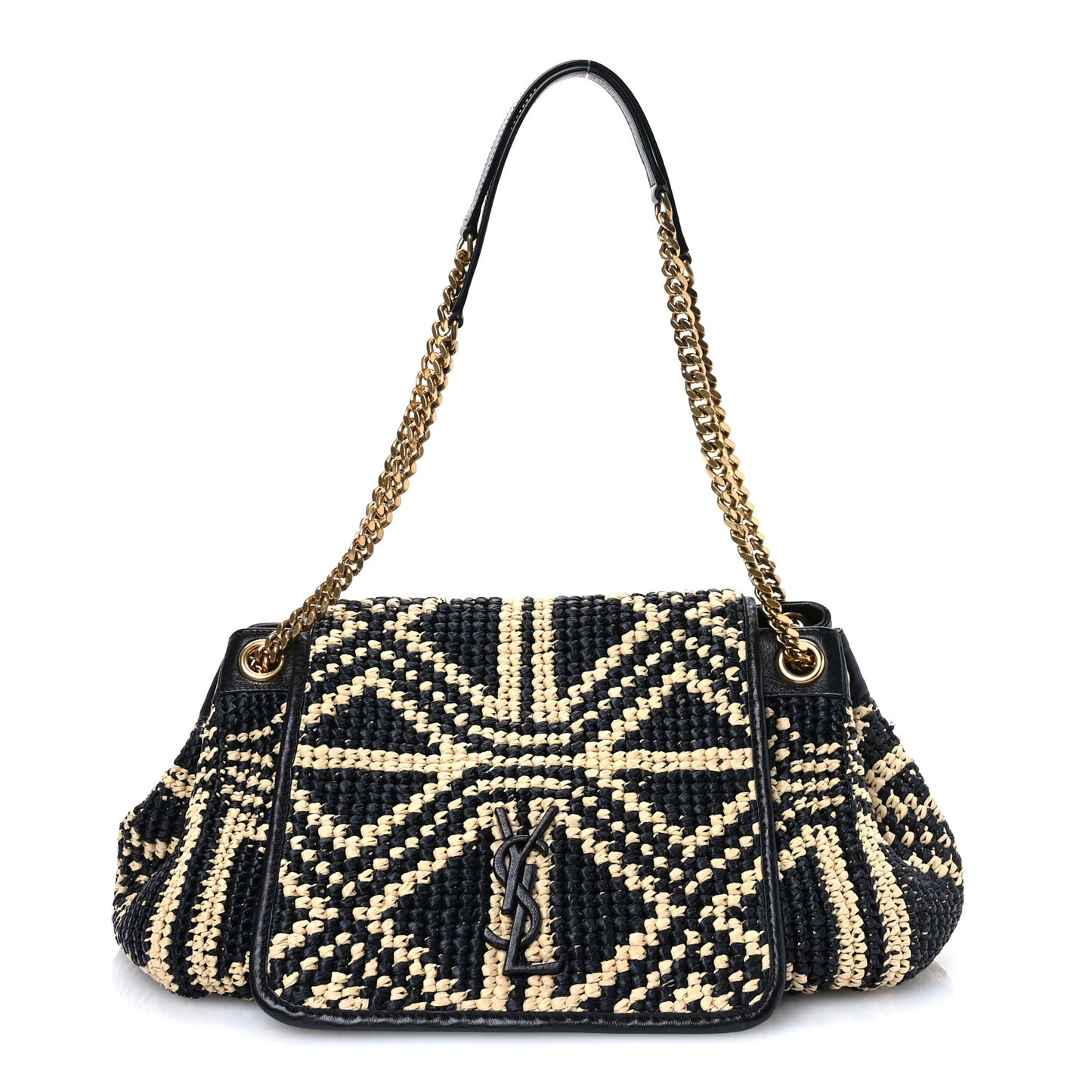 Raffia Calfskin Medium Nolita Shoulder Bag Natural Black