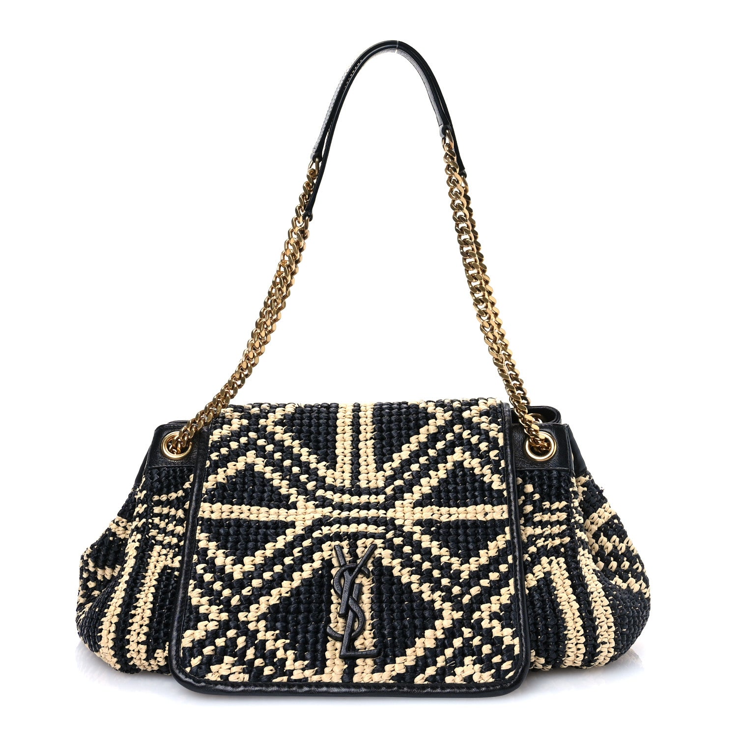 Saint Laurent Raffia Calfskin Medium Nolita Shoulder Bag Natural Black 1 of 11