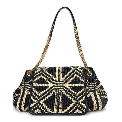 Saint Laurent Raffia Calfskin Medium Nolita Shoulder Bag Natural Black 1 of 11