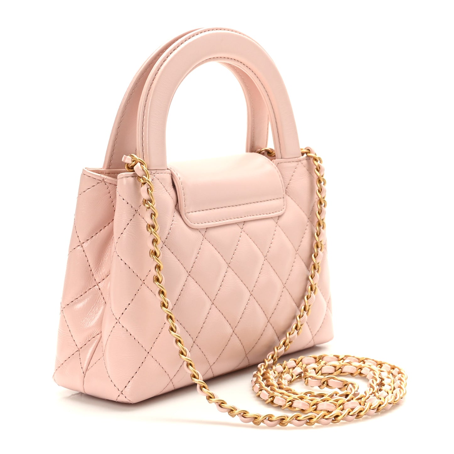 Shiny Aged Calfskin Quilted Nano Kelly Shopper Light Pink
