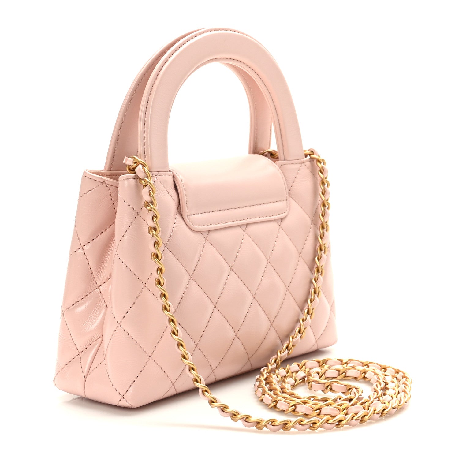 Chanel Shiny Aged Calfskin Quilted Nano Kelly Shopper Light Pink 3 of 9