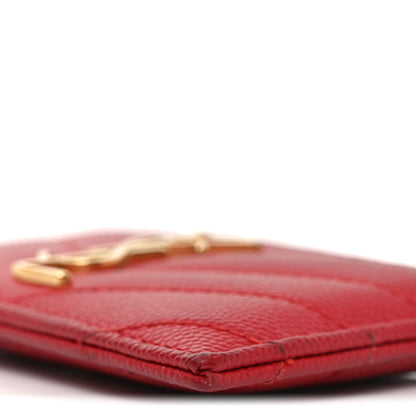 Saint Laurent Grain De Poudre Matelasse Chevron Monogram Credit Card Case New Red 9 of 10