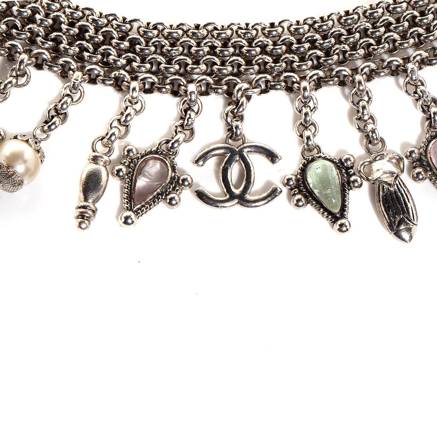 Pearl Gripoix CC Charm Bracelet Silver