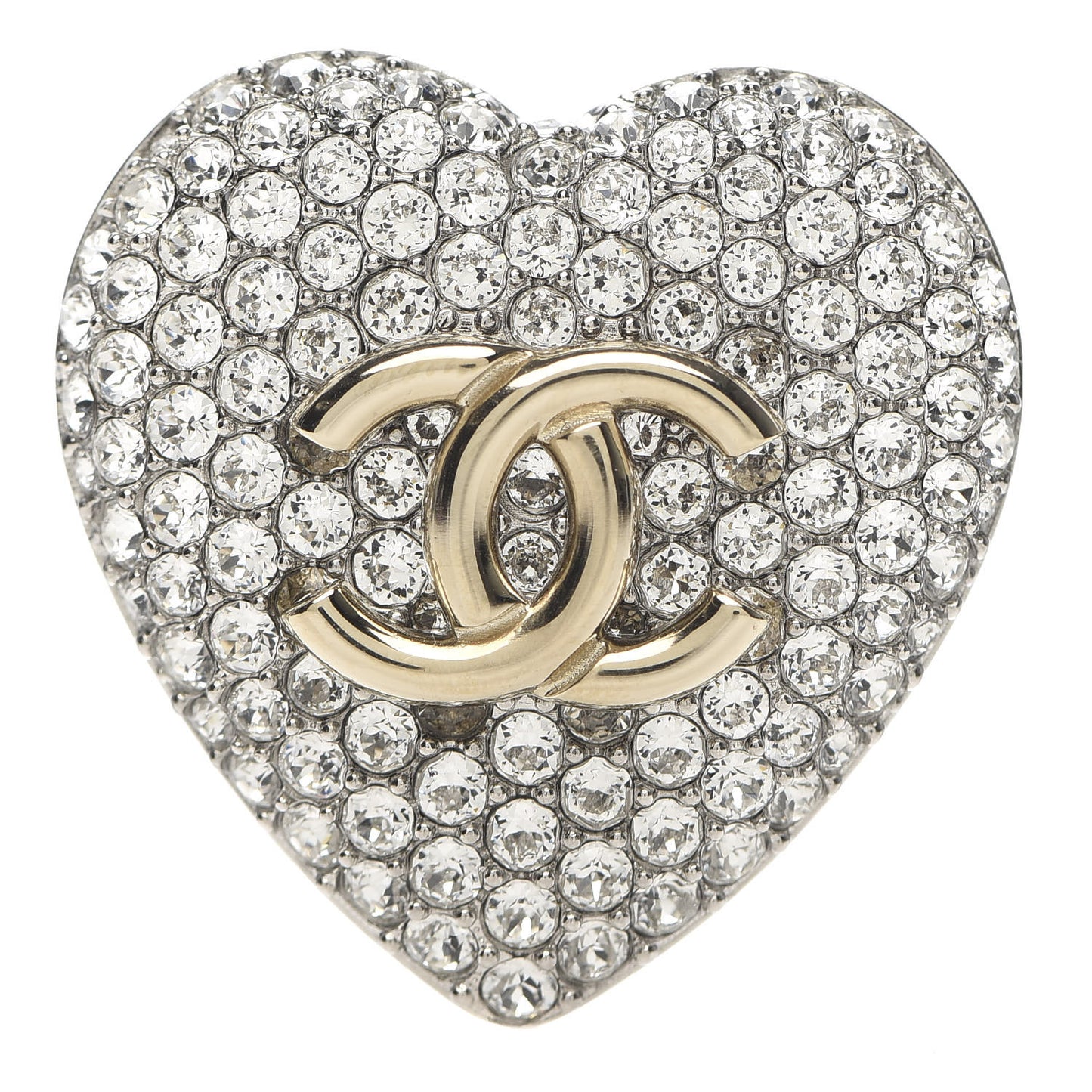 Crystal CC Heart Brooch Silver Gold