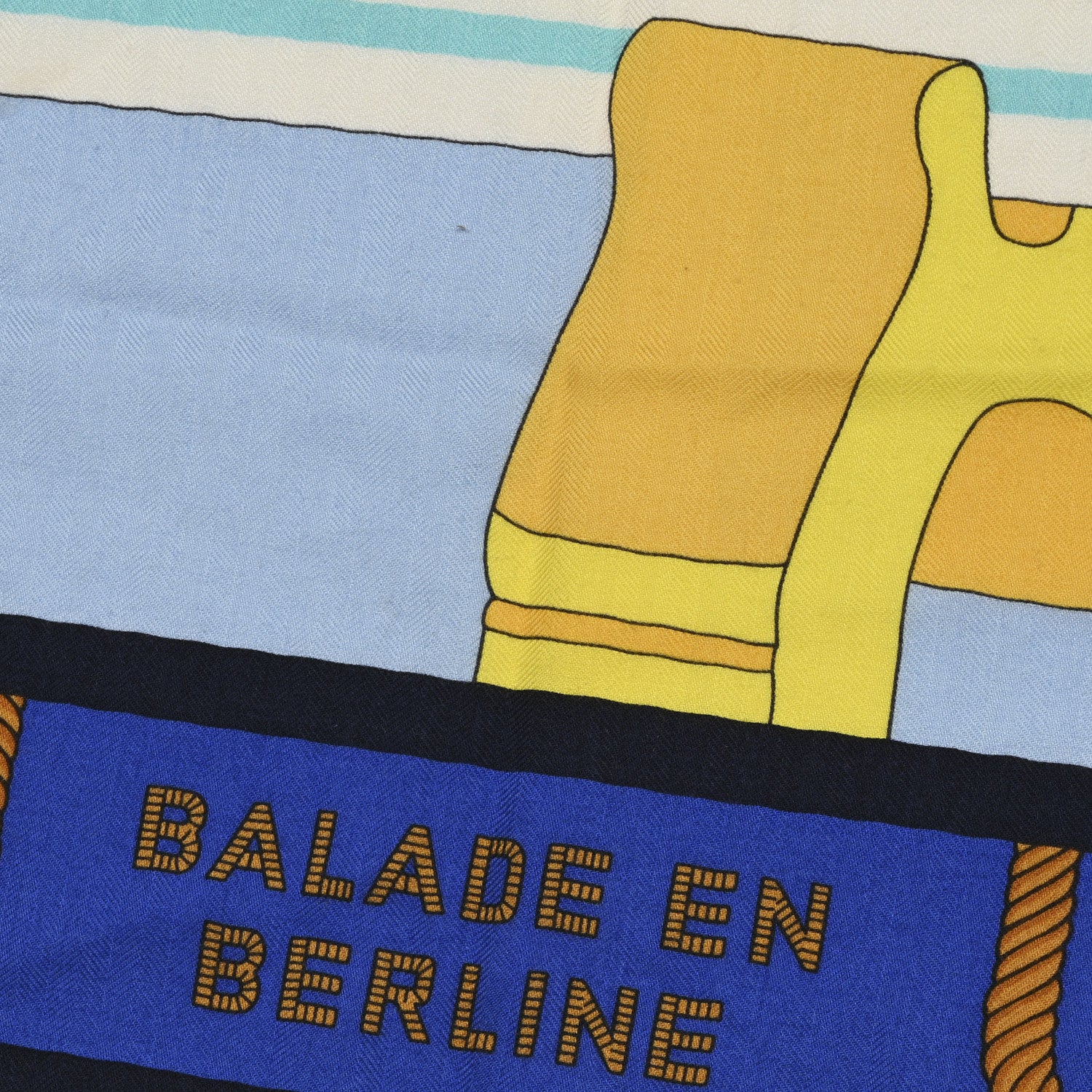 Hermes Cashmere Silk Balade En Berline Shawl 140 Bleu Ciel Jaune Vif Bleu Vif 5 of 7