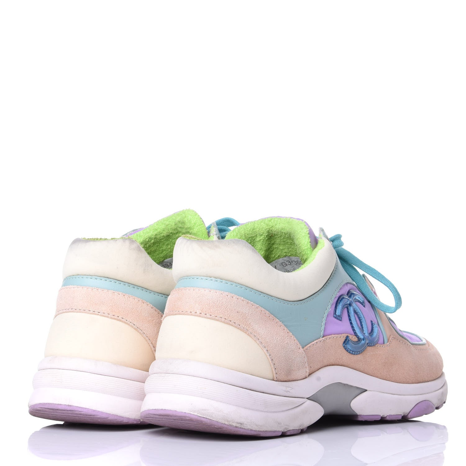 Chanel Nylon Lambskin Suede Calfskin CC Sneakers 39 Green Purple Pink 4 of 10