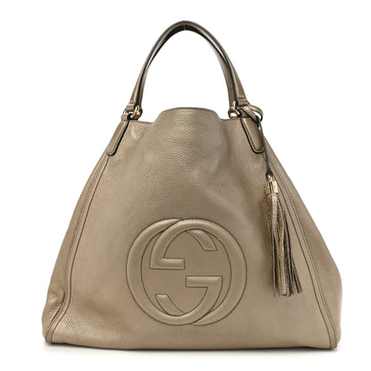 Gucci Metallic Pebbled Calfskin Large Soho Shoulder Bag Golden Beige 1 of 13