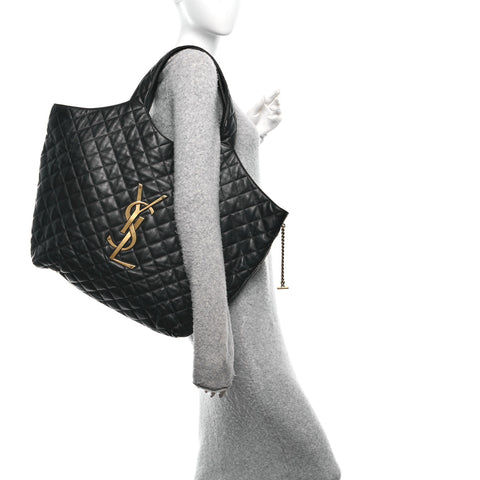 Lambskin Quilted Maxi Icare Shopping Tote Black