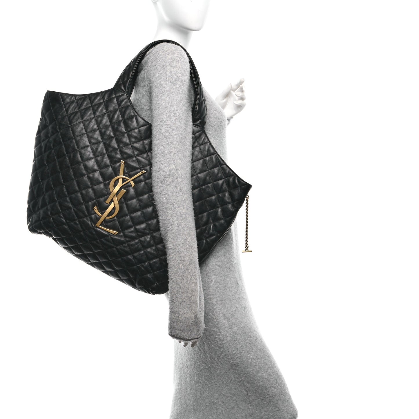 Lambskin Quilted Maxi Icare Shopping Tote Black