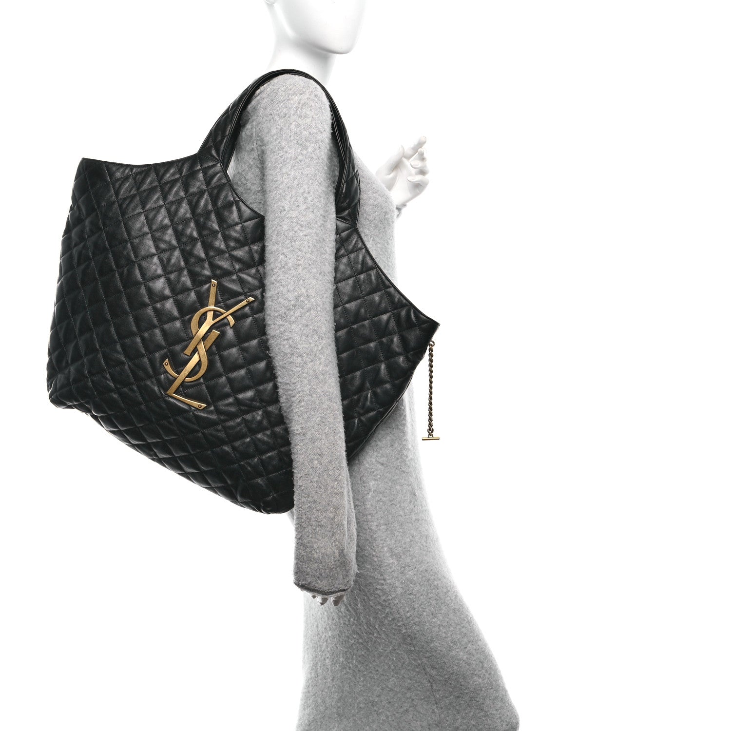 Saint Laurent Lambskin Quilted Maxi Icare Shopping Tote Black 2 of 10