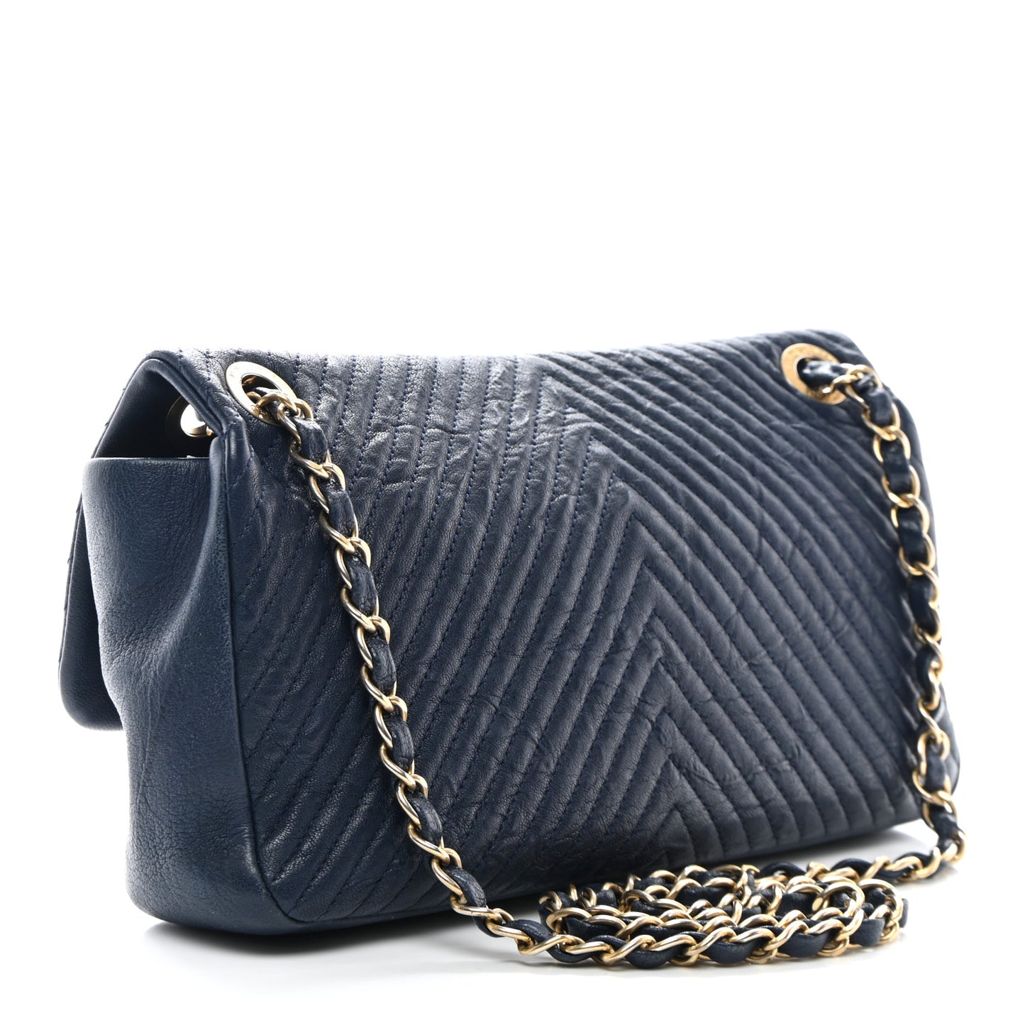 Calfskin Surpique Chevron Medium Flap Navy