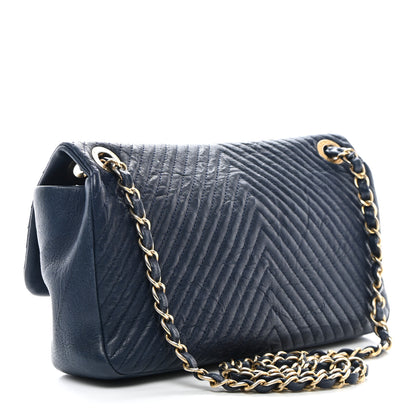 Chanel Calfskin Surpique Chevron Medium Flap Navy 3 of 10