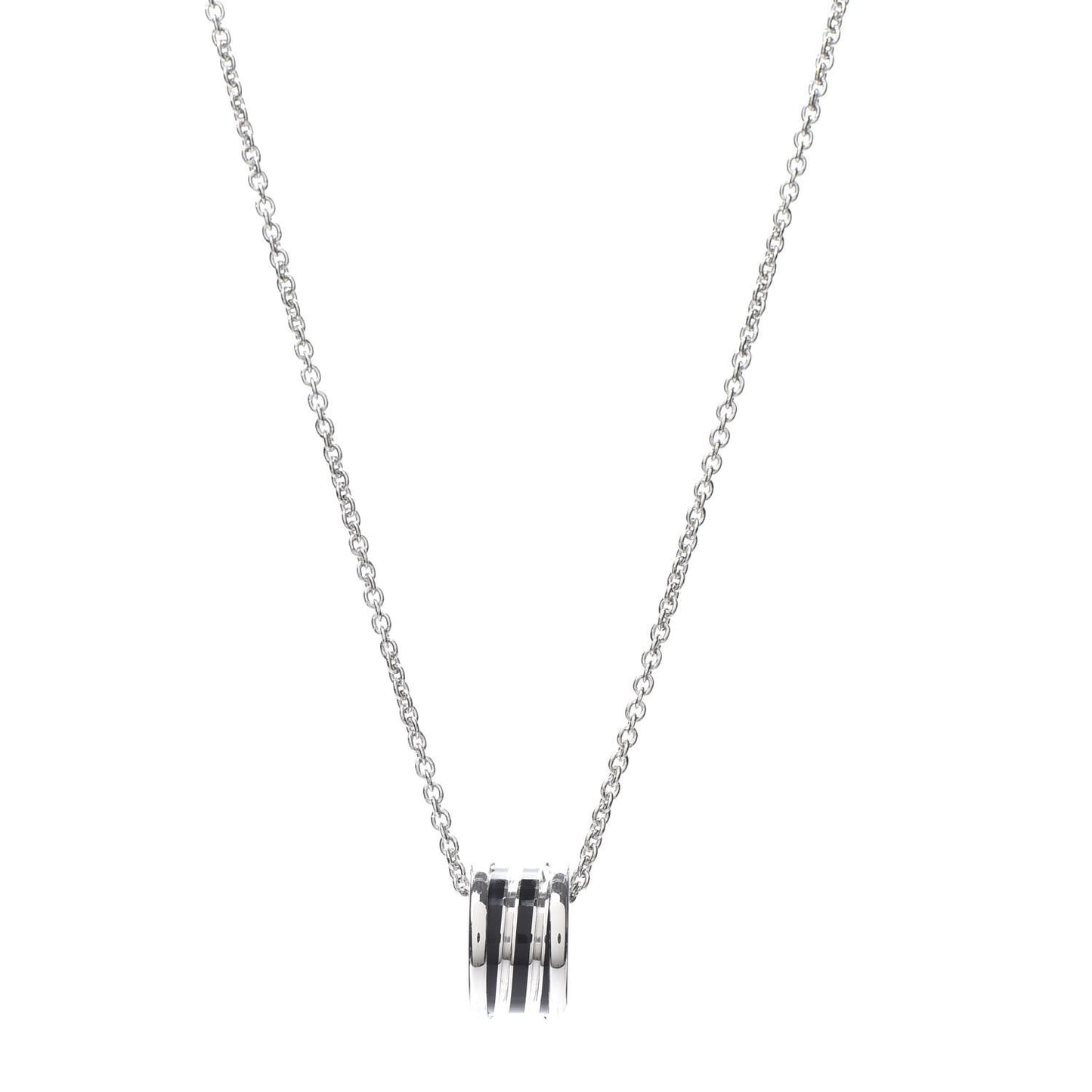 18K White Gold Black Enamel B.Zero1 Pendant Necklace