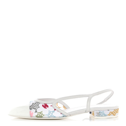 Chanel Cotton Guipure Patent Embroidered Floral Cap Toe CC Slingback Flats 37.5 White Multicolor 1 of 9