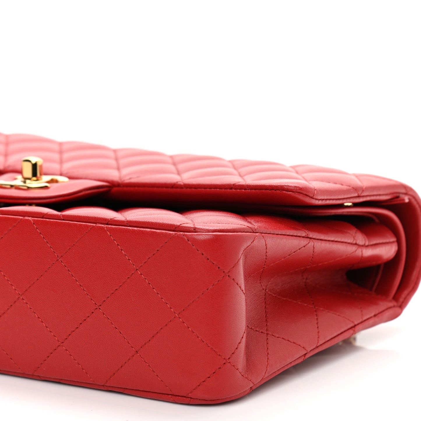 Lambskin Quilted Medium Double Flap Red