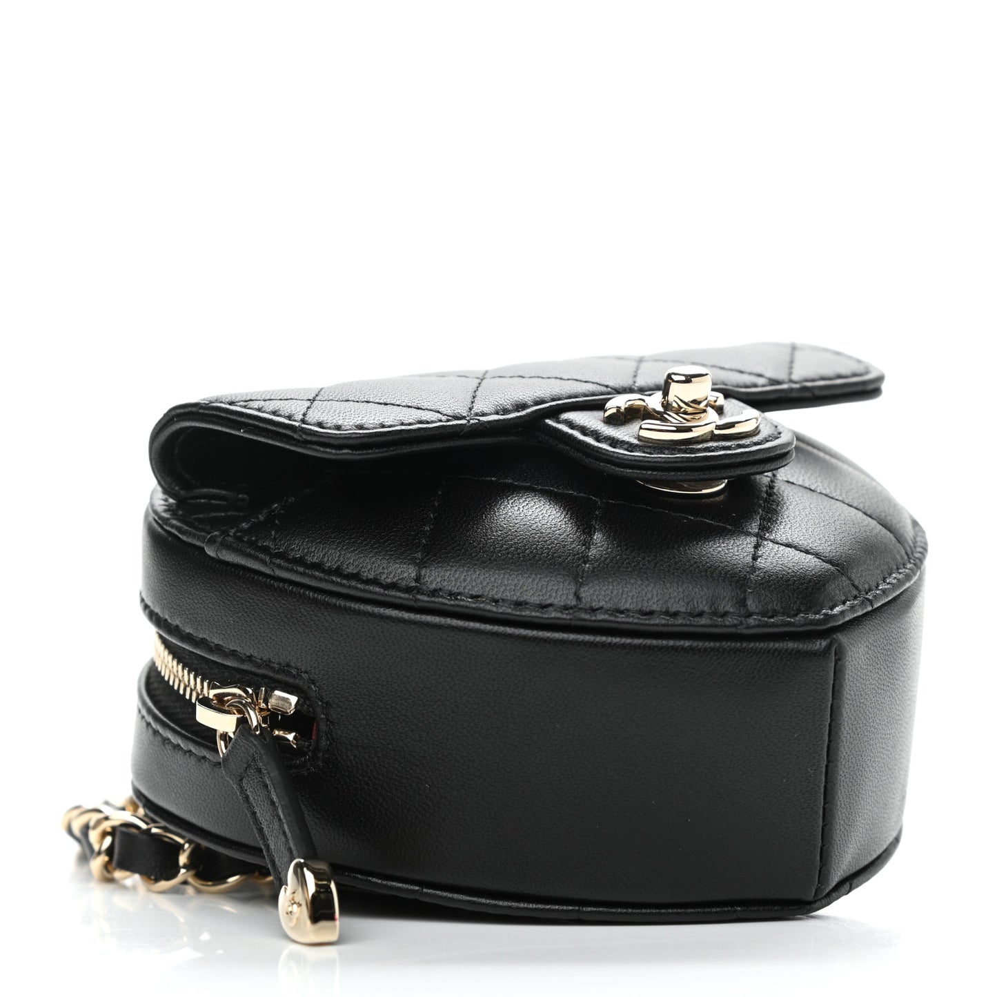 Lambskin Quilted CC In Love Heart Waist Belt Bag With Chain Black