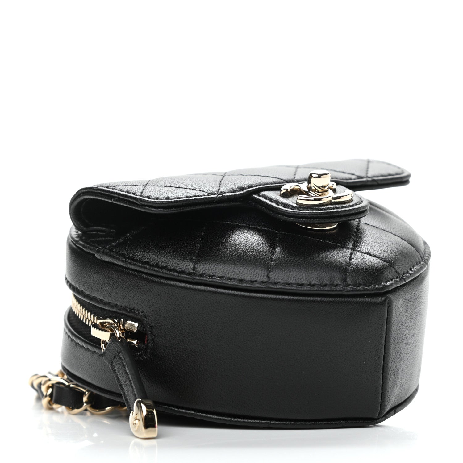 Chanel Lambskin Quilted CC In Love Heart Waist Belt Bag With Chain Black 4 of 11