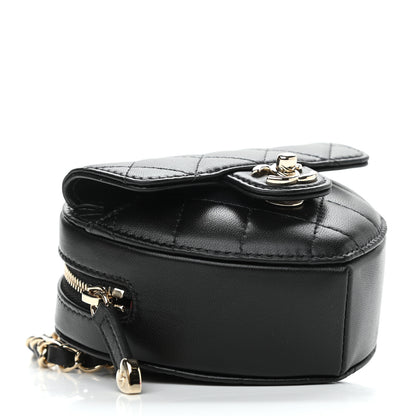 Chanel Lambskin Quilted CC In Love Heart Waist Belt Bag With Chain Black 4 of 11