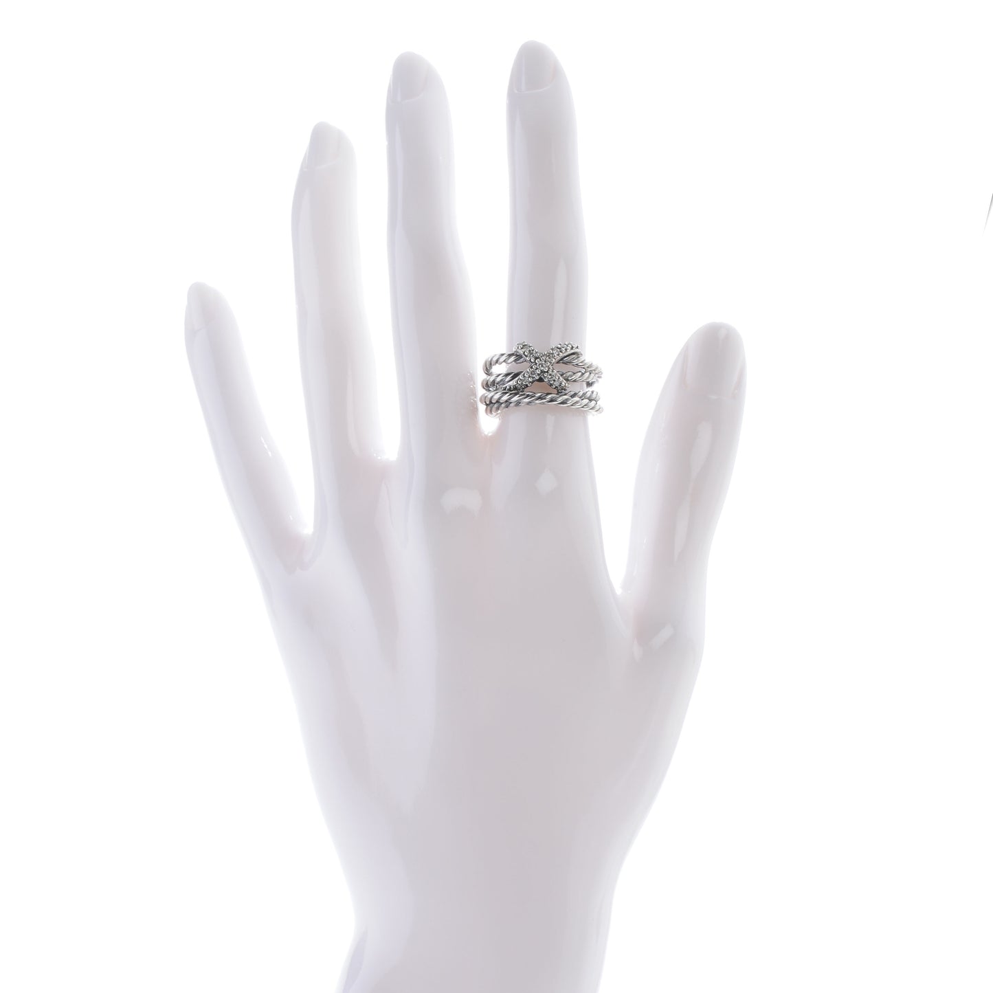 Sterling Silver Diamond Multi Cable X Ring 6.5