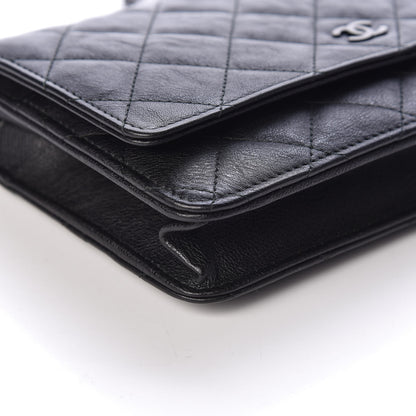 Chanel Crumpled Calfskin Quilted Wallet On Chain WOC So Black 10 of 11