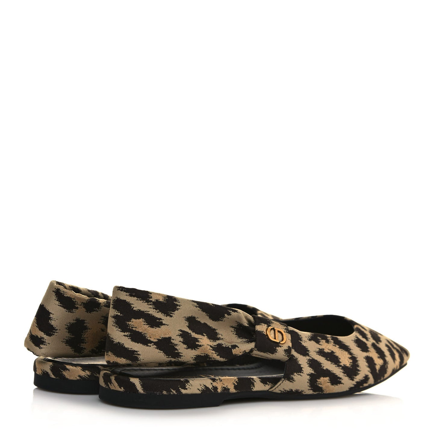 Nylon Leopard Print Mizza Slingback Flat 37 Beige Multicolor