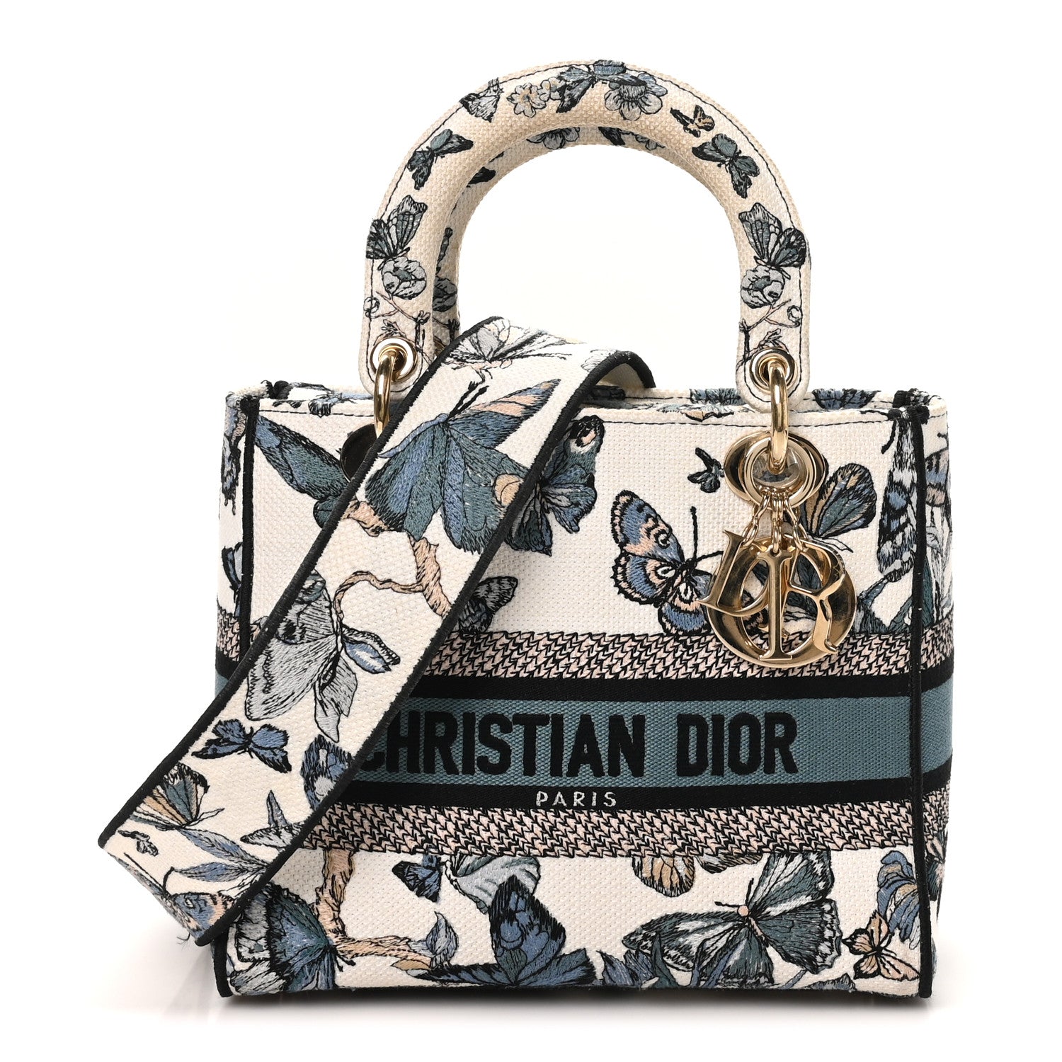 Christian Dior Canvas Toile de Jouy Mexico Embroidered Medium Lady D-Lite White Blue Multicolor 1 of 9