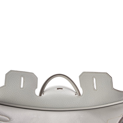 Hermes Taurillon Clemence Lizard Club Birkin 35 Gris Perle White Mykonos 11 of 39