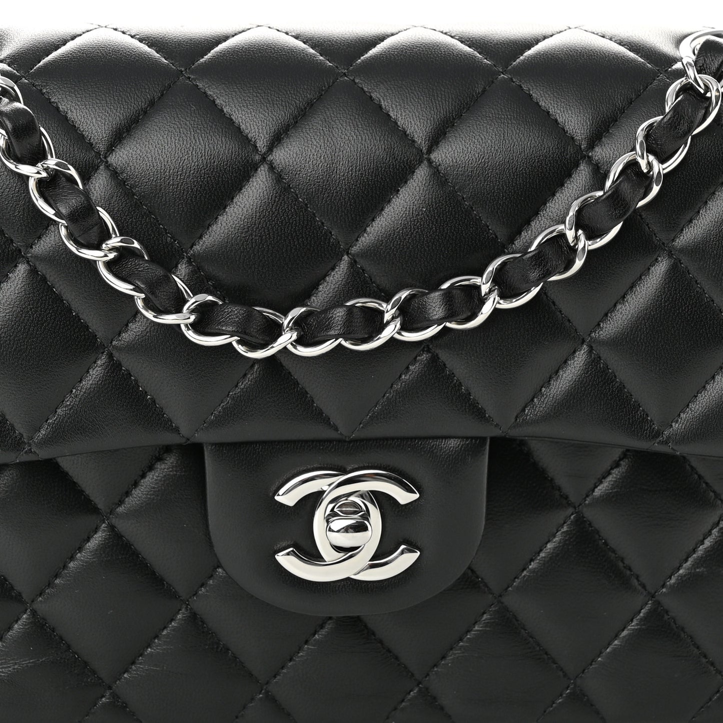 Lambskin Quilted Small Double Flap Black