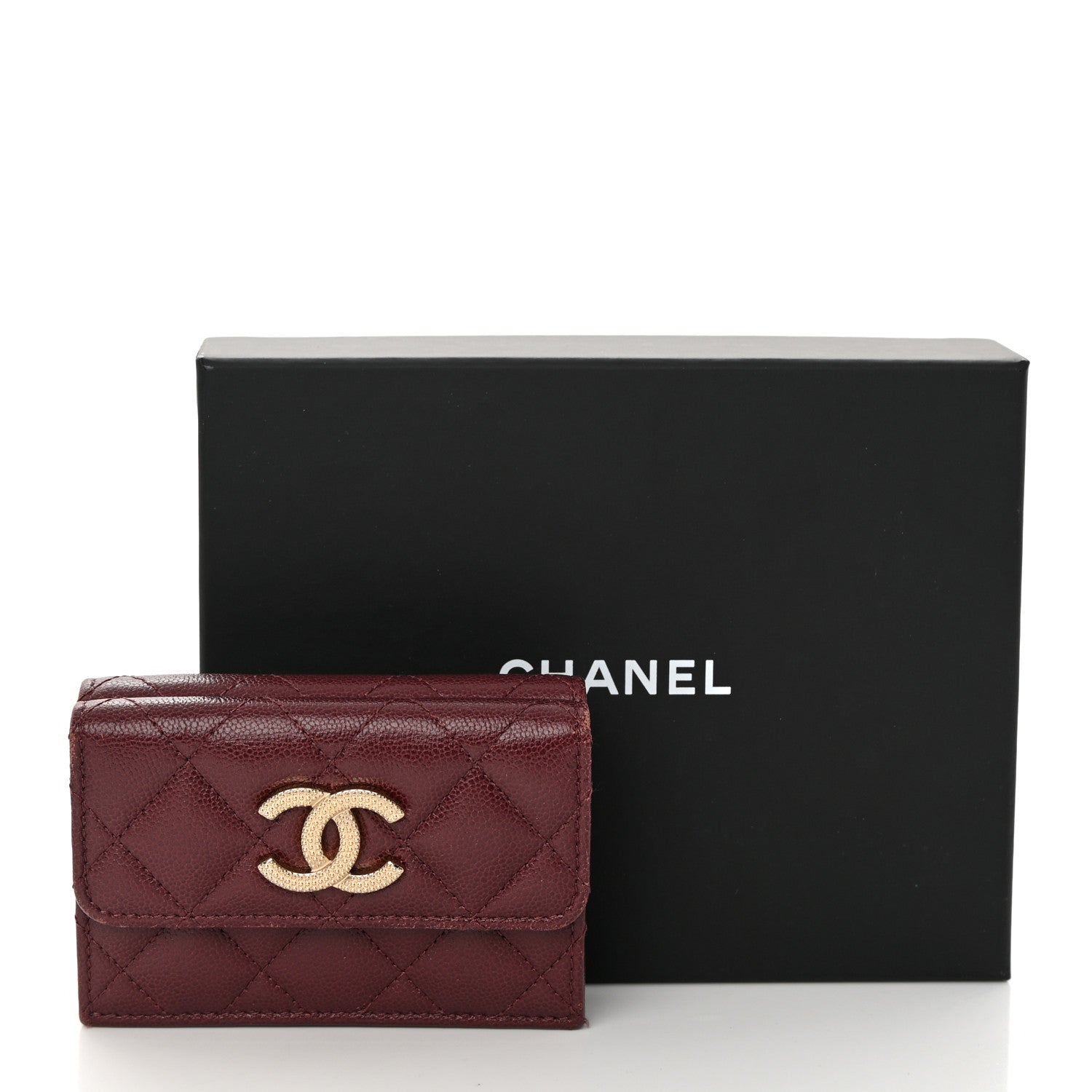 Chanel Caviar Quilted Studded CC Double Flap Wallet Burgundy 13 of 13