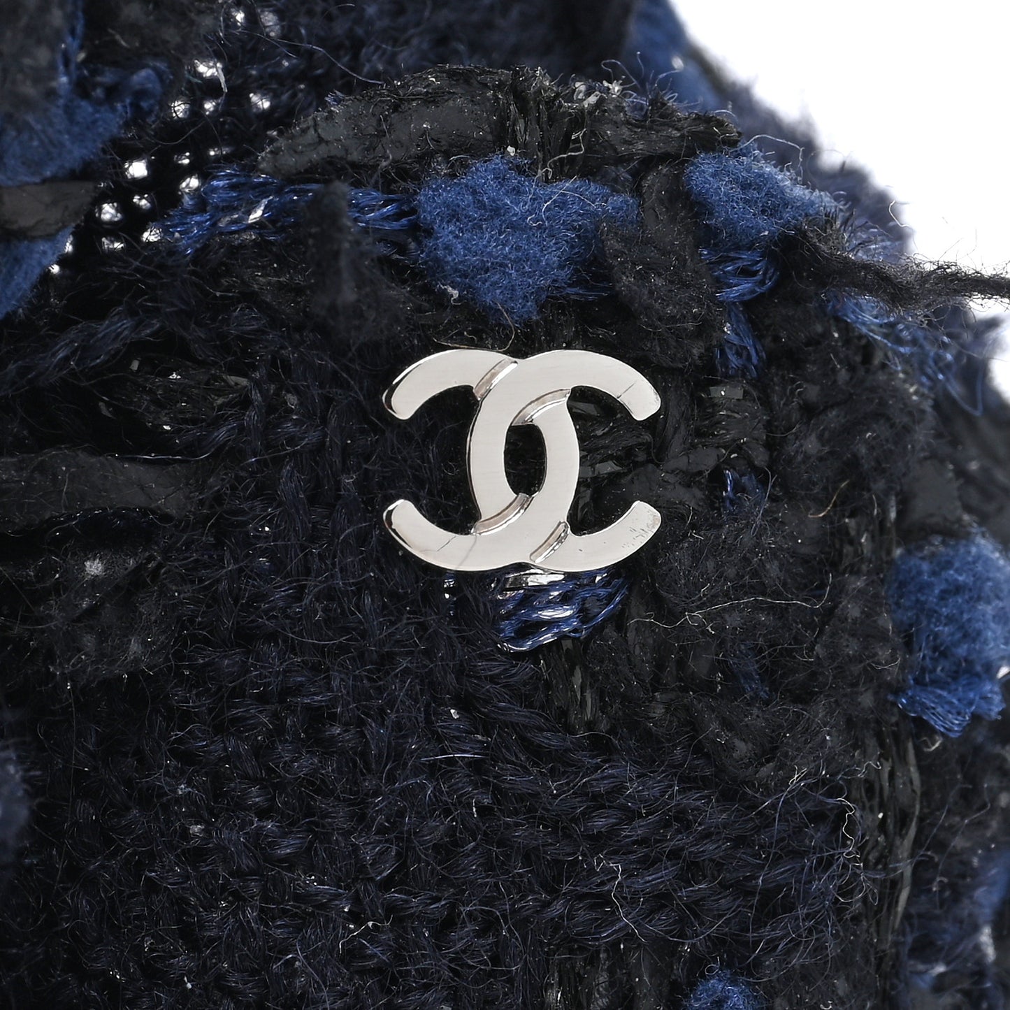 Tweed Camellia Pin Brooch Navy Blue