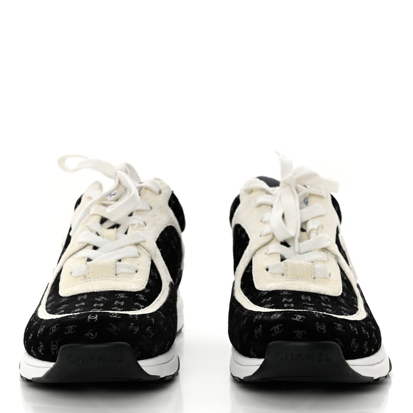 Nylon Suede Calfskin Printed CC Sneakers 41 White Black