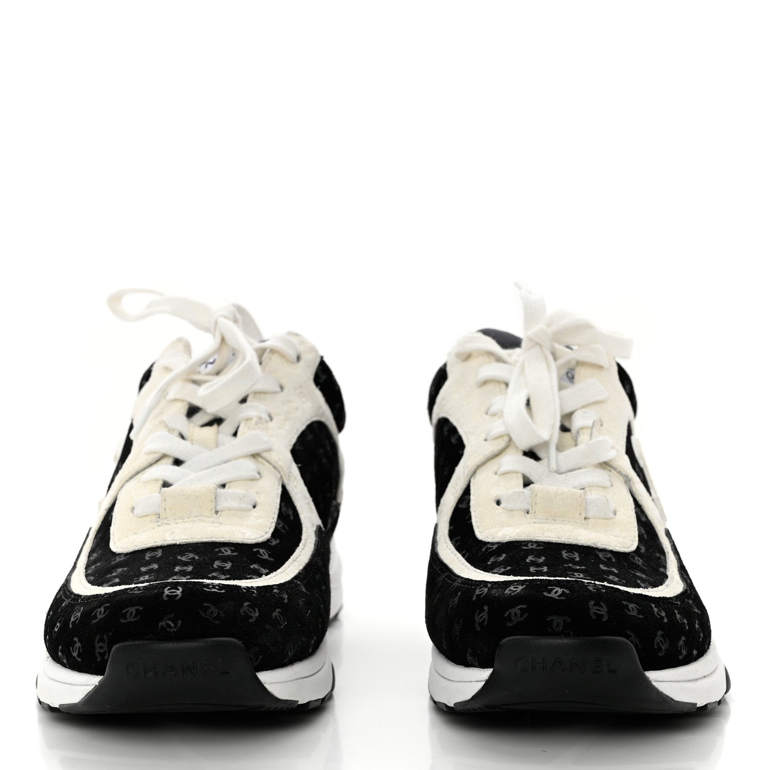 Chanel Nylon Suede Calfskin Printed CC Sneakers 41 White Black 2 of 8