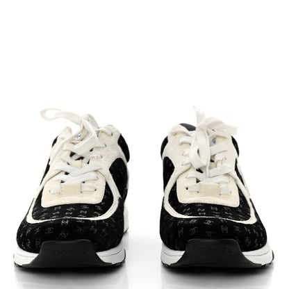 Chanel Nylon Suede Calfskin Printed CC Sneakers 41 White Black 2 of 8