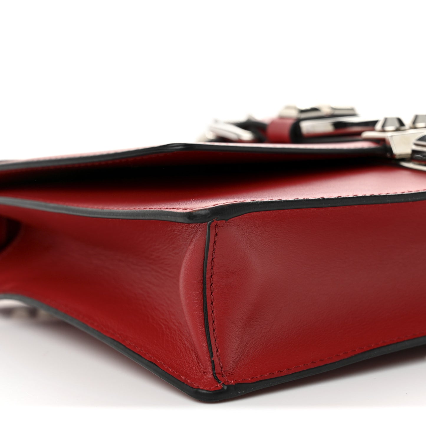 Saffiano City Calfskin Studded Small Elektra Shoulder Bag Fuoco Black