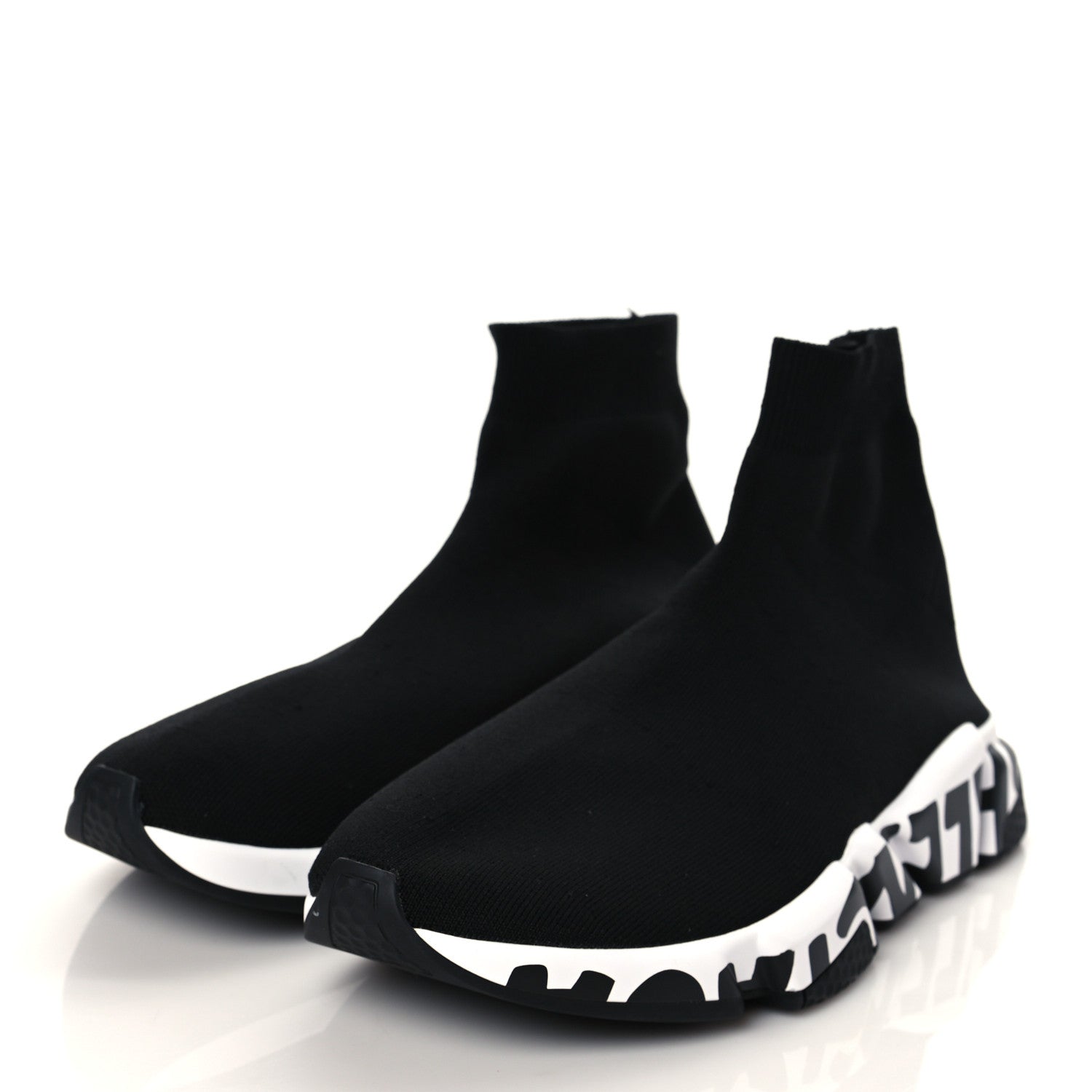 Balenciaga Neoprene Knit Speed Graffiti Sneakers 42 Black White 2 of 9