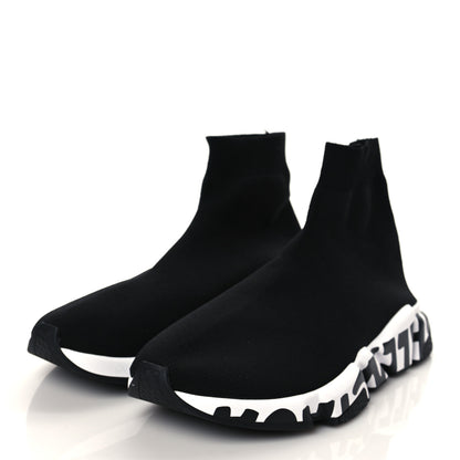 Balenciaga Neoprene Knit Speed Graffiti Sneakers 42 Black White 2 of 9