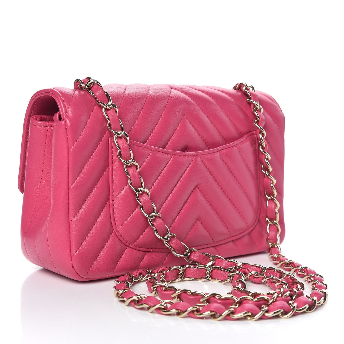 Lambskin Chevron Quilted Mini Rectangular Flap Fuchsia